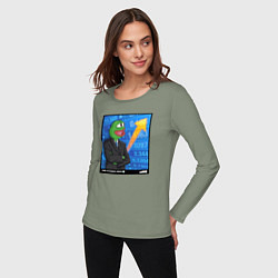 Лонгслив хлопковый женский Pepe Stonks, цвет: авокадо — фото 2