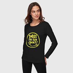 Лонгслив хлопковый женский Smells like teen spirit quote, цвет: черный — фото 2