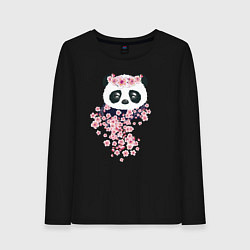 Лонгслив хлопковый женский Панда в сакуре, цвет: черный