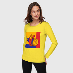 Лонгслив хлопковый женский Тыква трехцветная винтаж, цвет: желтый — фото 2