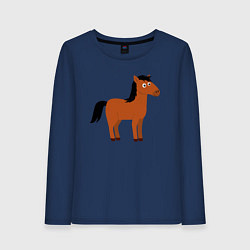Лонгслив хлопковый женский Забавная лошадь, цвет: тёмно-синий