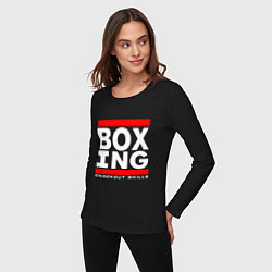 Лонгслив хлопковый женский Boxing cnockout skills light, цвет: черный — фото 2