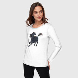 Лонгслив хлопковый женский Лошадь мустанг, цвет: белый — фото 2