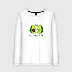 Лонгслив хлопковый женский Влюбленные авокадо Милые авокадики, цвет: белый
