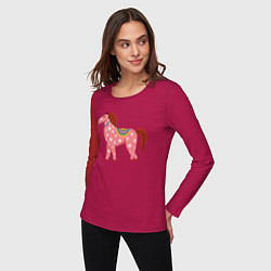 Лонгслив хлопковый женский Красочная лошадка, цвет: маджента — фото 2