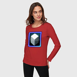 Лонгслив хлопковый женский Белый геометрический куб с сиянием, цвет: красный — фото 2