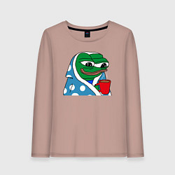 Лонгслив хлопковый женский Frog Pepe мем, цвет: пыльно-розовый
