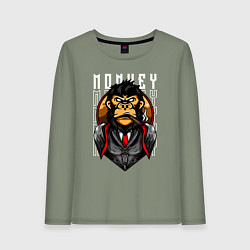 Лонгслив хлопковый женский Обезьяна в костюме, цвет: авокадо