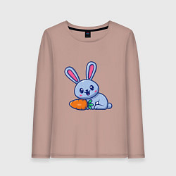 Лонгслив хлопковый женский Кролик и морковка, цвет: пыльно-розовый