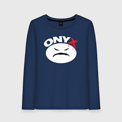 Лонгслив хлопковый женский Onyx logo white, цвет: тёмно-синий
