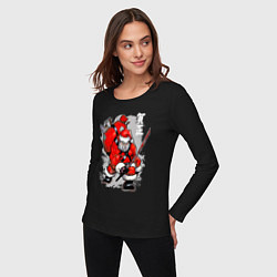 Лонгслив хлопковый женский Санта Клаус самурай, цвет: черный — фото 2