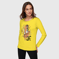Лонгслив хлопковый женский Гейша скелет, цвет: желтый — фото 2