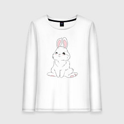 Лонгслив хлопковый женский Милый белый зайчик с сердечками, цвет: белый