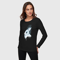 Лонгслив хлопковый женский Акварельный кролик с потёками краски, цвет: черный — фото 2