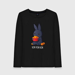 Лонгслив хлопковый женский Кролик и мандарины - Nom nom nom, цвет: черный