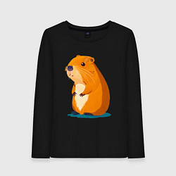 Лонгслив хлопковый женский Капибара - рисунок, цвет: черный