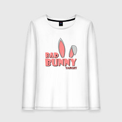 Лонгслив хлопковый женский Кролик розовый на новый год, цвет: белый