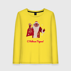 Лонгслив хлопковый женский Дед Мороз с Новым Годом, цвет: желтый