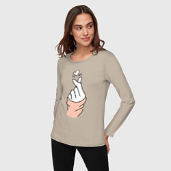 Лонгслив хлопковый женский Hand click, цвет: миндальный — фото 2
