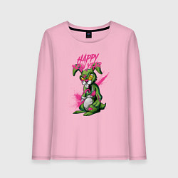 Лонгслив хлопковый женский Zombie rabbit New year, цвет: светло-розовый