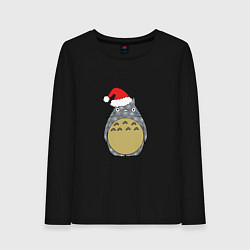 Лонгслив хлопковый женский Totoro Santa, цвет: черный
