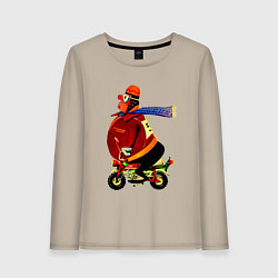Лонгслив хлопковый женский Смешной мотоциклист, цвет: миндальный