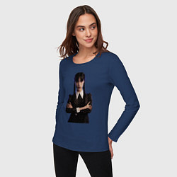 Лонгслив хлопковый женский Уэнсдей Аддамс, цвет: тёмно-синий — фото 2