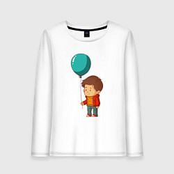 Лонгслив хлопковый женский Мальчик с воздушным шариком, цвет: белый
