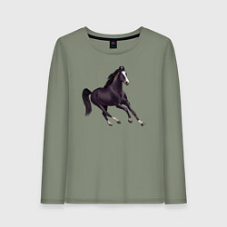 Лонгслив хлопковый женский Марварская лошадь, цвет: авокадо
