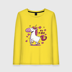 Лонгслив хлопковый женский Girl unicorn, цвет: желтый