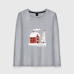 Женский лонгслив Зимний домик