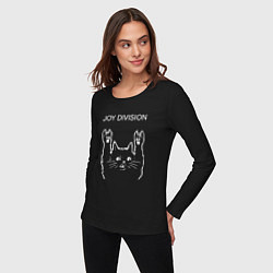 Лонгслив хлопковый женский Joy Division рок кот, цвет: черный — фото 2
