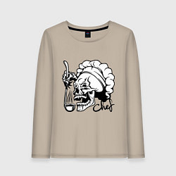 Лонгслив хлопковый женский Chef skull, цвет: миндальный