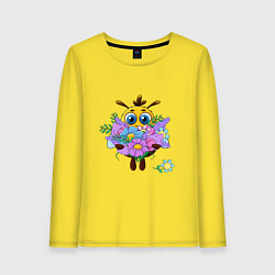 Лонгслив хлопковый женский Пчелка с цветами, цвет: желтый