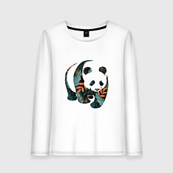 Лонгслив хлопковый женский Панда в цветочном принте, цвет: белый