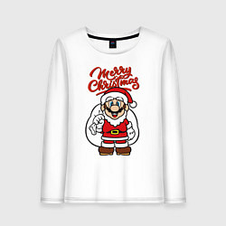 Лонгслив хлопковый женский Christmas Mario, цвет: белый
