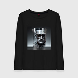 Лонгслив хлопковый женский Лицо в стакане, цвет: черный