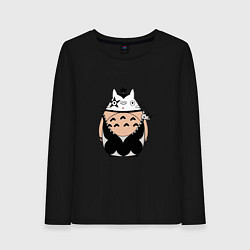 Лонгслив хлопковый женский Totoro рокер, цвет: черный