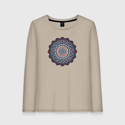 Лонгслив хлопковый женский Индийская Mandala, цвет: миндальный