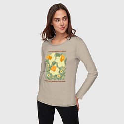 Лонгслив хлопковый женский I can buy myself flowers, цвет: миндальный — фото 2