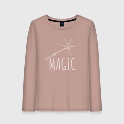 Лонгслив хлопковый женский Magic надпись и волшебная палка, цвет: пыльно-розовый