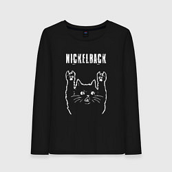Лонгслив хлопковый женский Nickelback рок кот, цвет: черный