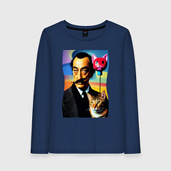 Лонгслив хлопковый женский Salvador Dali and cat, цвет: тёмно-синий