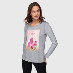Лонгслив хлопковый женский Цветы 8 марта, цвет: меланж — фото 2