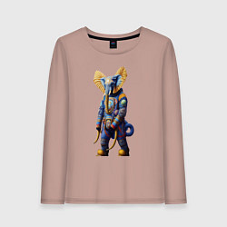 Лонгслив хлопковый женский Слон - киберпанк - нейросеть, цвет: пыльно-розовый