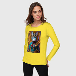 Лонгслив хлопковый женский Кошечка в стиле стимпанк - нейросеть - искусство, цвет: желтый — фото 2