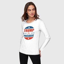 Лонгслив хлопковый женский Трамп президент, цвет: белый — фото 2