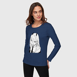Лонгслив хлопковый женский Пауэр с рожками - человек бензопила, цвет: тёмно-синий — фото 2