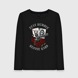 Лонгслив хлопковый женский Stay humble hustle hard, цвет: черный