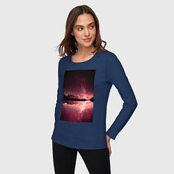 Лонгслив хлопковый женский Горы на фоне заката, цвет: тёмно-синий — фото 2